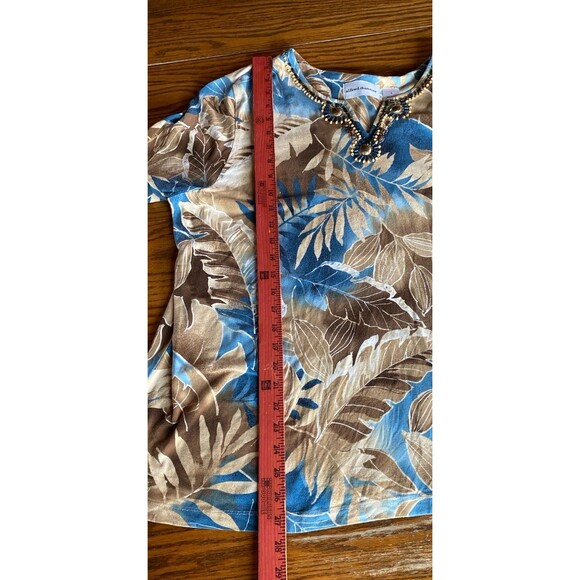 Alfred Dunner Blouse Size Large 95% Cotton Distressed Look Beaded V Neck Floral - Picture 7 of 8